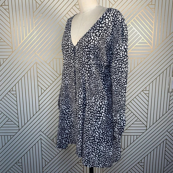 Zara Dress Animal Print Leopard Black and White Button Front Size Large - Picture 6 of 12